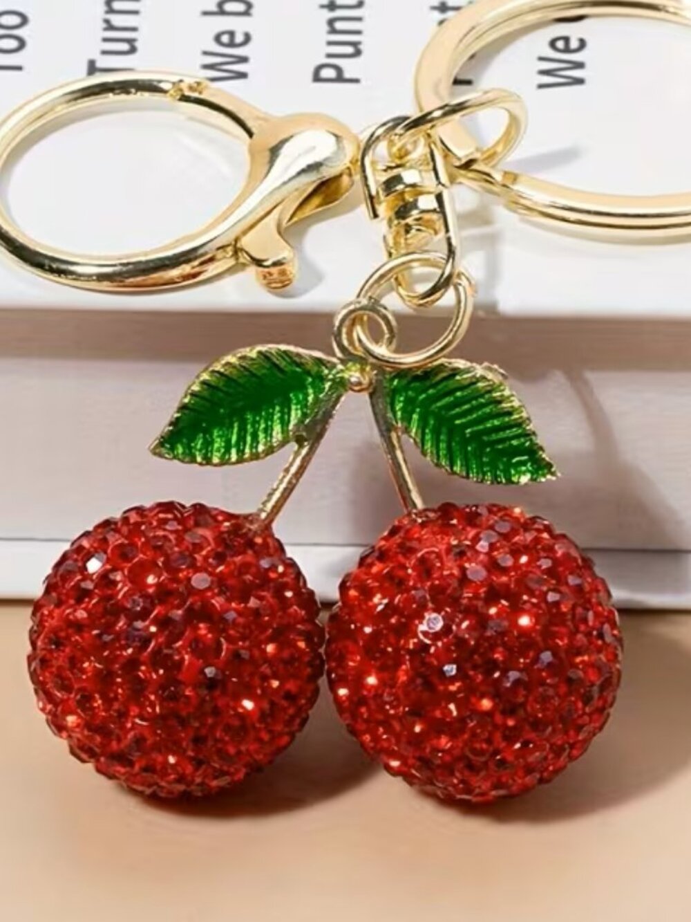 New Beautiful Rhinestone Cherry Keychain/ Purse Charm